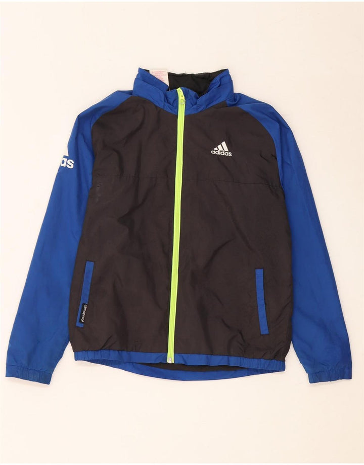 Adidas Boys Windbreaker Jacket 9-10 Years Black Colourblock Polyester