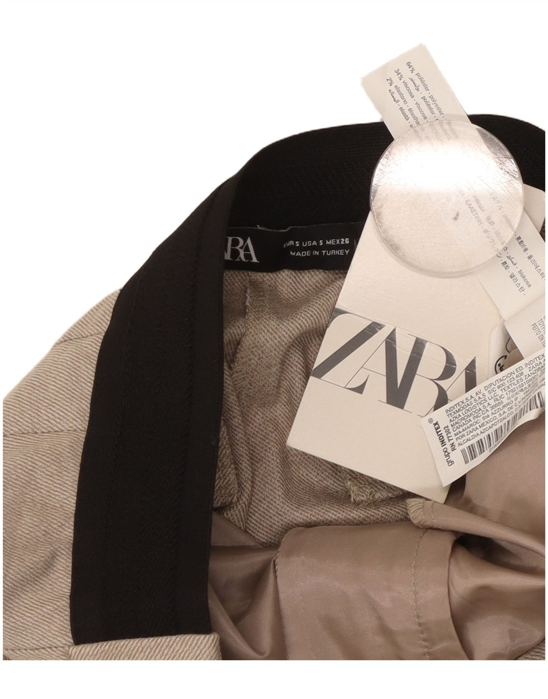 Zara Womens Slim Chino Trousers Small W26 L27 Beige Polyester