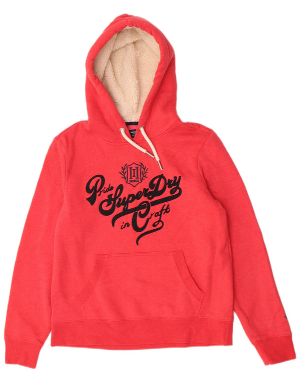 Superdry Womens Graphic Hoodie Jumper UK 14 Medium Red Cotton