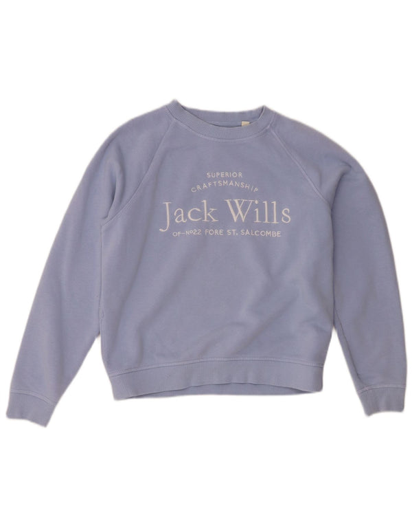 Jack Wills Womens Graphic Oversized Sweatshirt Jumper UK 6 XS Blue Cotton