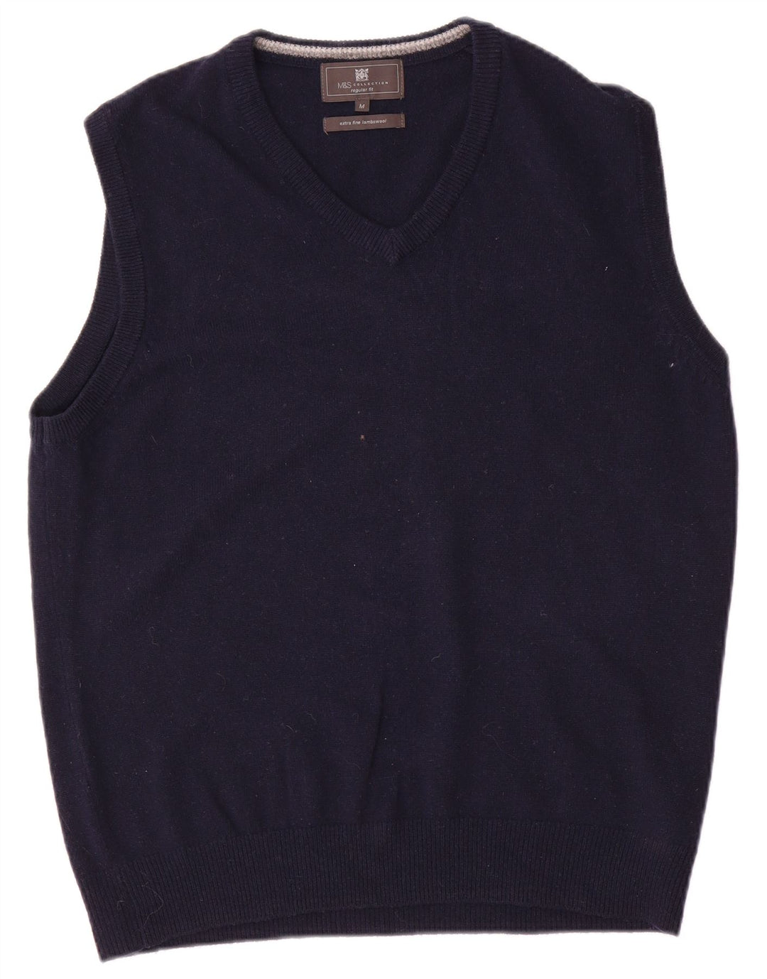Marks & Spencer Mens Regular Fit Vest Tank Top Medium Navy Blue Wool
