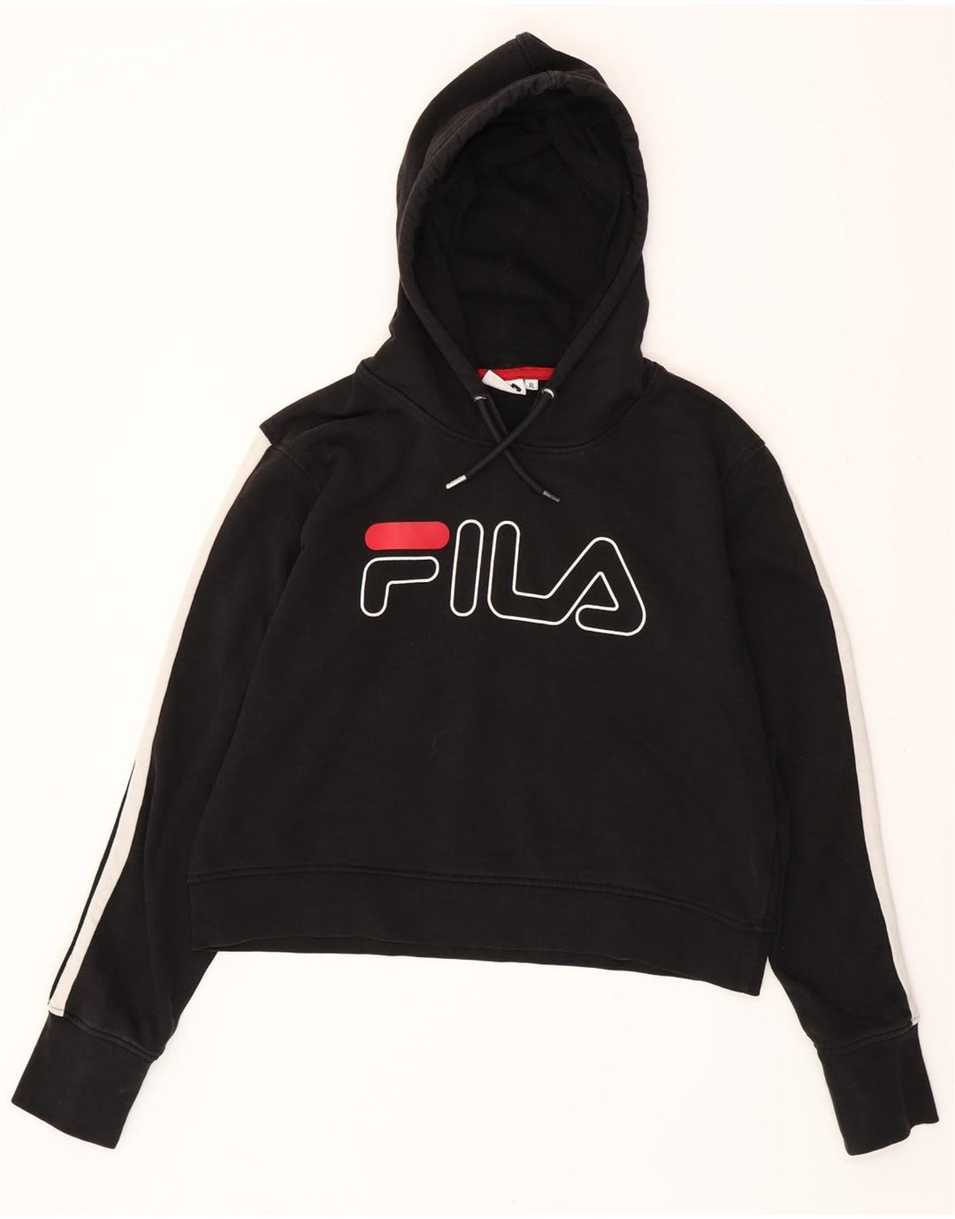 FILA Womens Crop Graphic Hoodie Jumper UK 18 XL Black Colourblock Cotton
