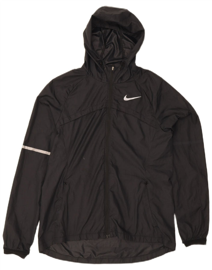 Nike Womens Hooded Rain Jacket UK 14 Medium Black Polyester Sports