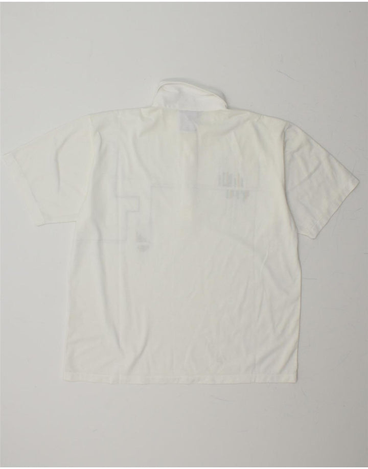 NEW FAST Mens Polo Shirt IT 48/50 Medium White Geometric Polyester Vintage New Fast and Second-Hand New Fast from Messina Hembry 