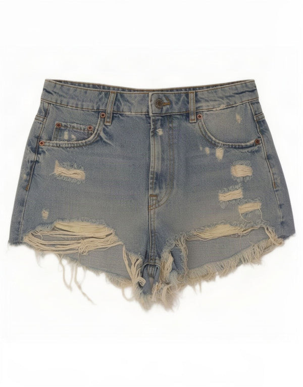 Zara Womens Distressed Denim Shorts EU 38 Small W28 Blue Cotton
