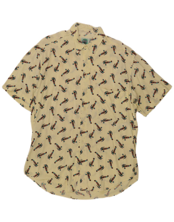 Vintage Mens Graphic Short Sleeve Shirt XL Yellow