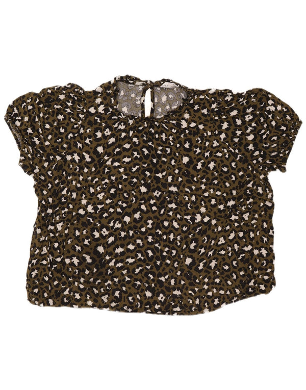 Marks & Spencer Womens Blouse Top UK 22 3XL Khaki Animal Print Viscose