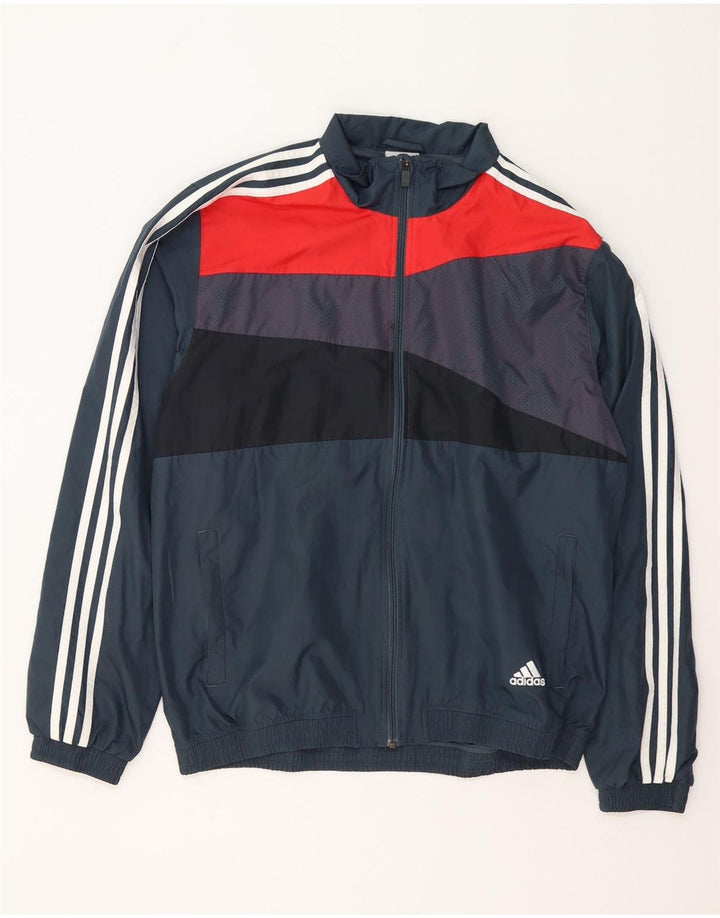 ADIDAS Mens Tracksuit Top Jacket UK 44/46 Large Navy Blue Colourblock