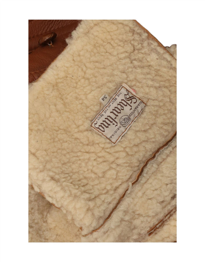 Vintage Mens Double Breasted Shearling Jacket IT 54 2XL Brown