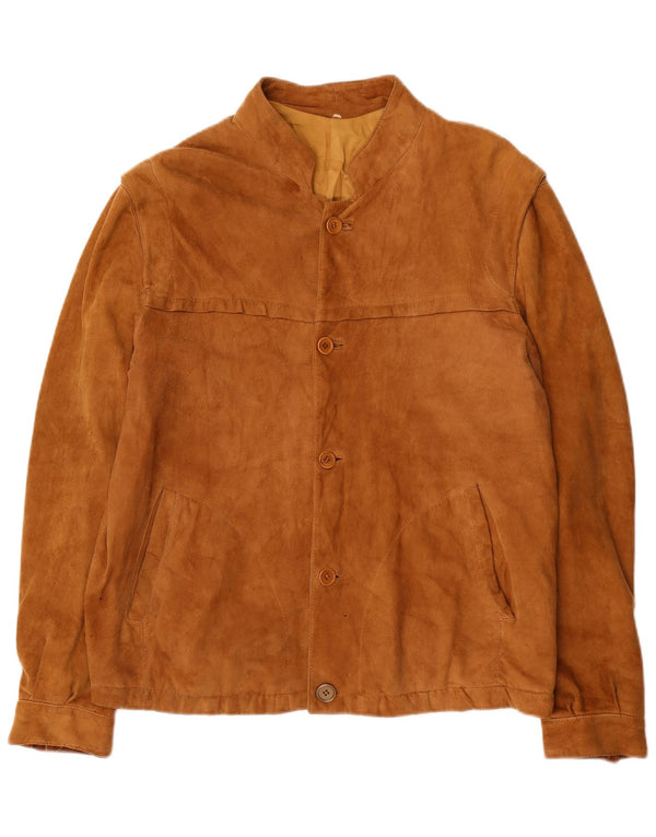 VINTAGE Mens Suede Jacket IT 50 Large Brown Leather