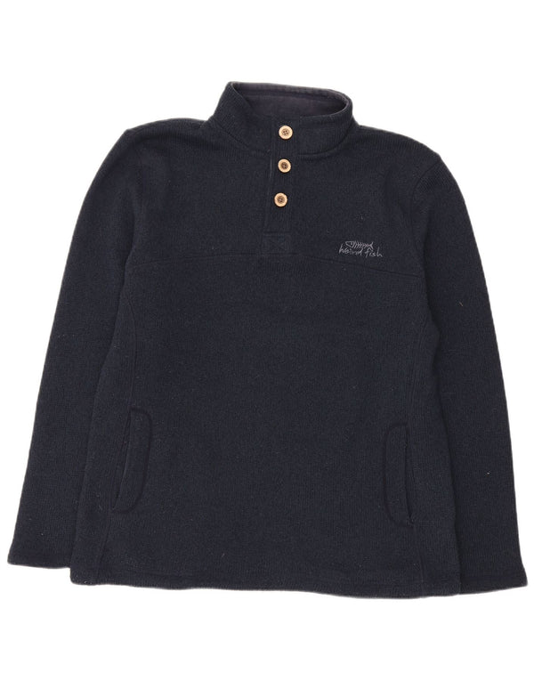 Weird Fish Mens Button Neck Jumper Sweater Large Navy Blue Polyester