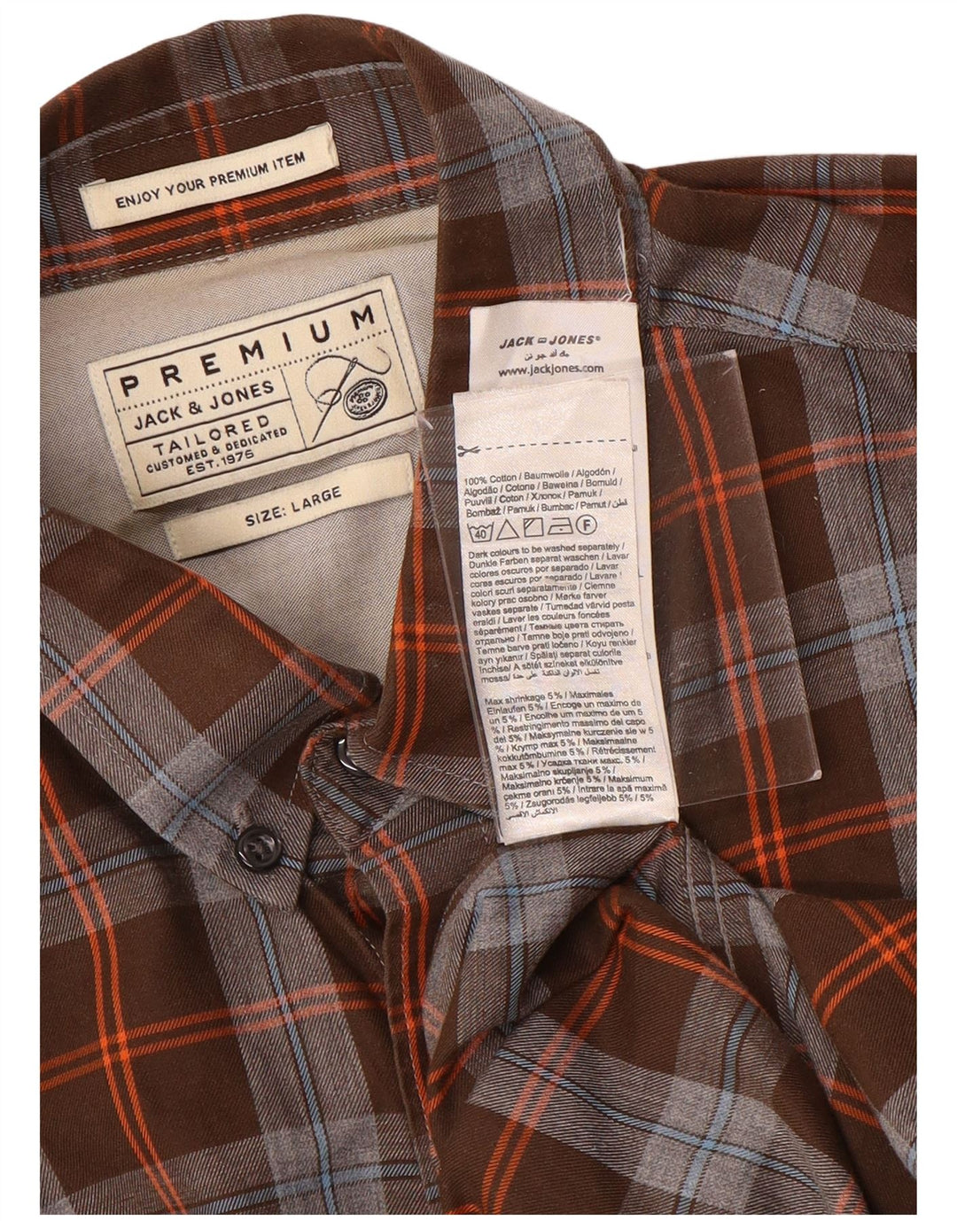 Jack & Jones Mens Tailored Shirt Large Brown Check Cotton