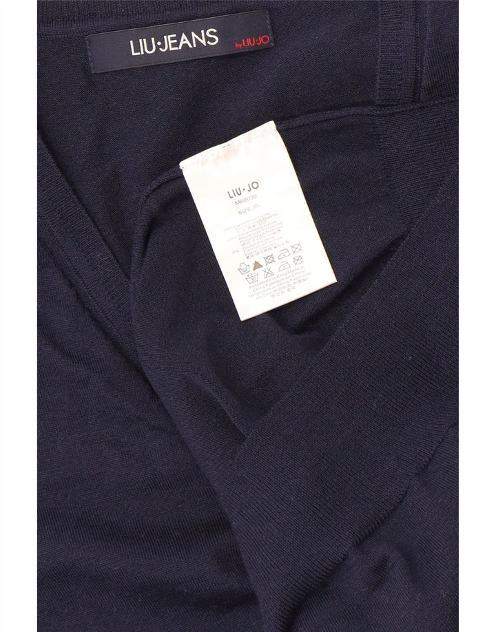 LIU JO Womens V-Neck Jumper Sweater UK 18 XL Navy Blue Wool