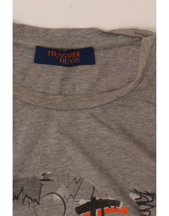 Trussardi Jeans Mens Graphic T-Shirt Top Small Grey