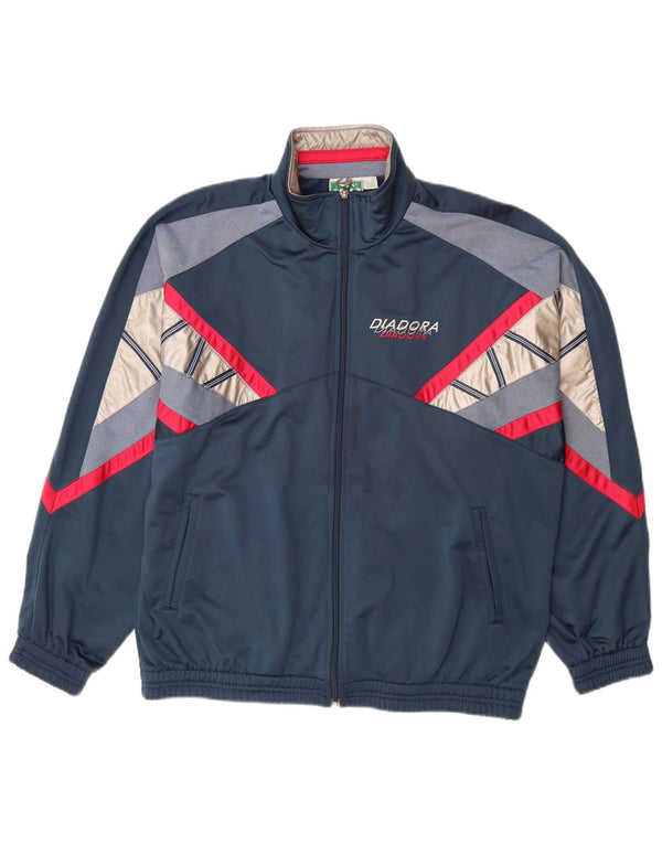 DIADORA Mens Tracksuit Top Jacket UK 42 Large Navy Blue Colourblock