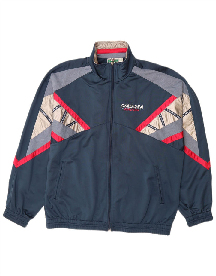 DIADORA Mens Tracksuit Top Jacket UK 42 Large Navy Blue Colourblock