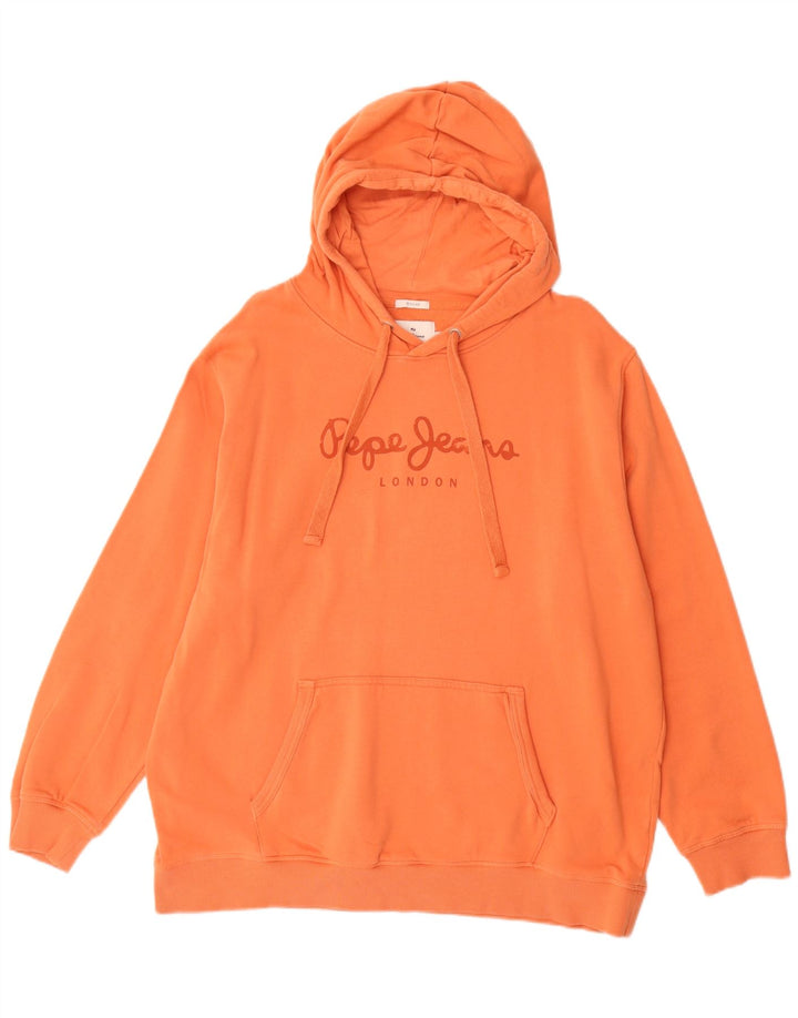 PEPE JEANS Mens Graphic Hoodie Jumper 2XL Orange Cotton