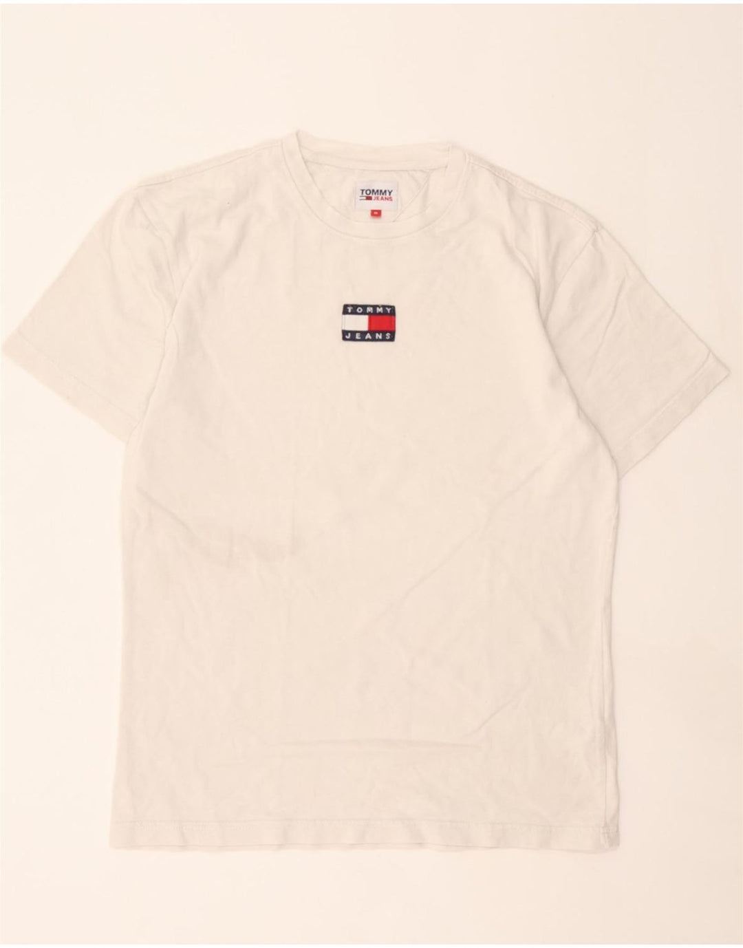 TOMMY HILFIGER Mens T-Shirt Top Medium Off White Cotton Vintage Tommy Hilfiger and Second-Hand Tommy Hilfiger from Messina Hembry 