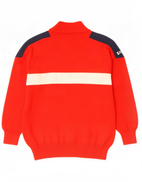 Silvy Mens Zip Neck Jumper Sweater IT 50 Medium Red Colourblock Wool
