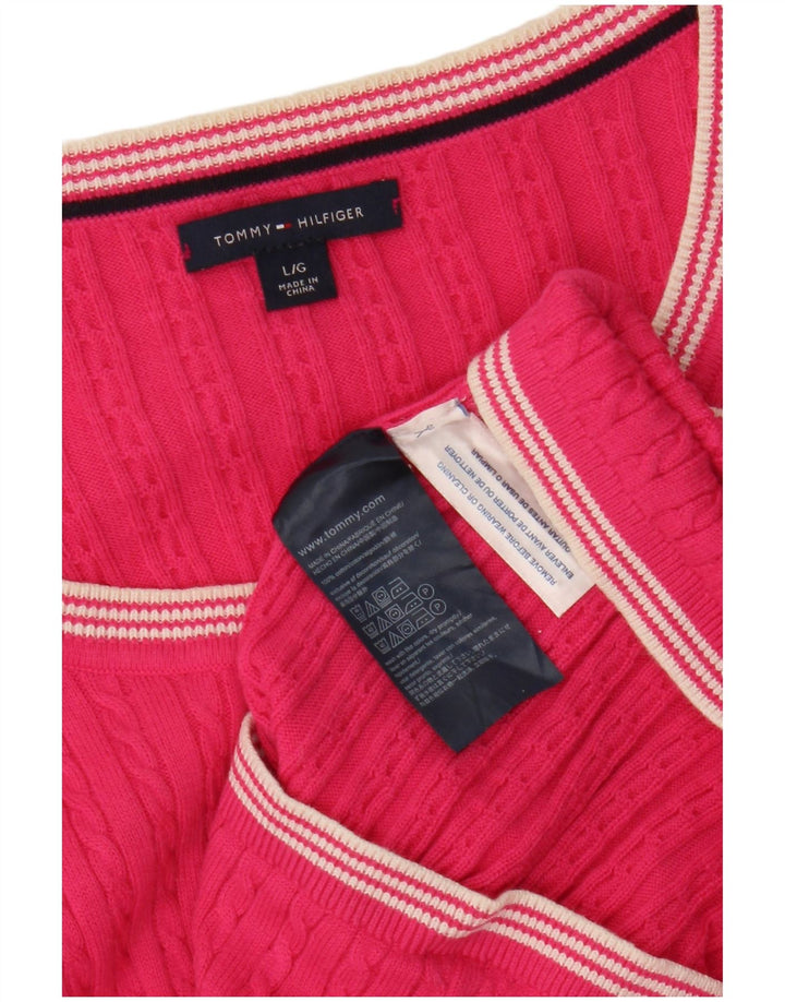 TOMMY HILFIGER Womens Boat Neck Jumper Sweater UK 14 Large Pink Cotton