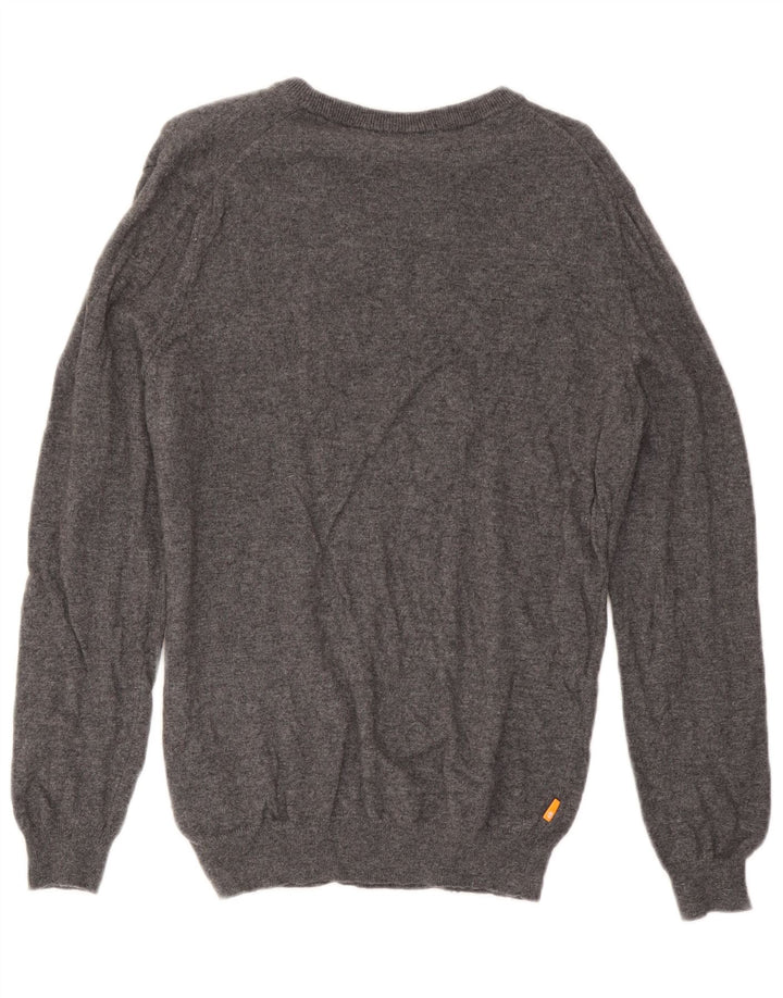 Timberland Mens V-Neck Jumper Sweater Medium Grey Wool