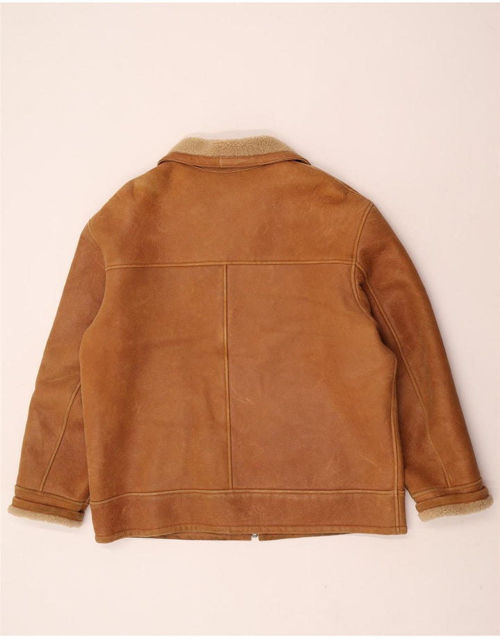 David Moore Mens Shearling Jacket EU 50 Large Brown Shearling