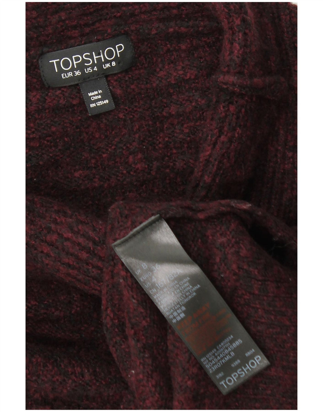 TOPSHOP Womens Turtle Neck Jumper Sweater UK 8 Small Burgundy Flecked