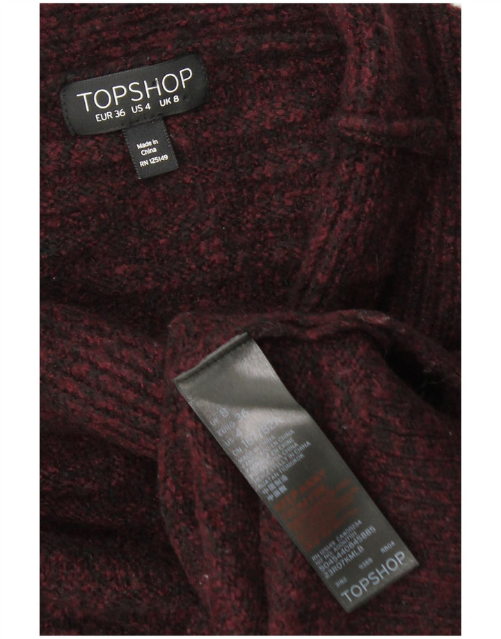 TOPSHOP Womens Turtle Neck Jumper Sweater UK 8 Small Burgundy Flecked