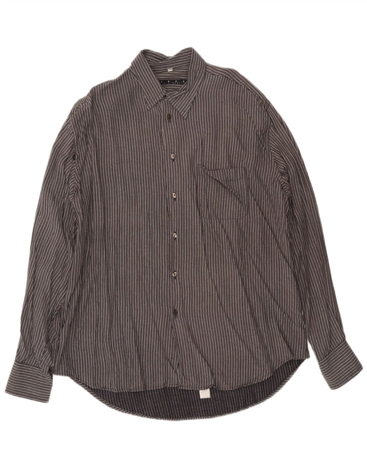 Mens Shirt Size 45/46 2XL Black Striped Viscose