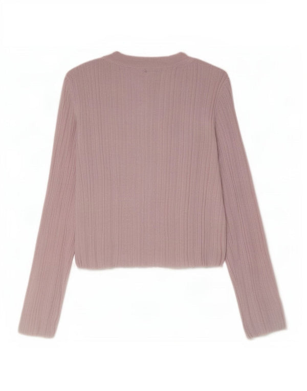 Zara Womens Crop Top Long Sleeve UK 12 Medium Pink Viscose