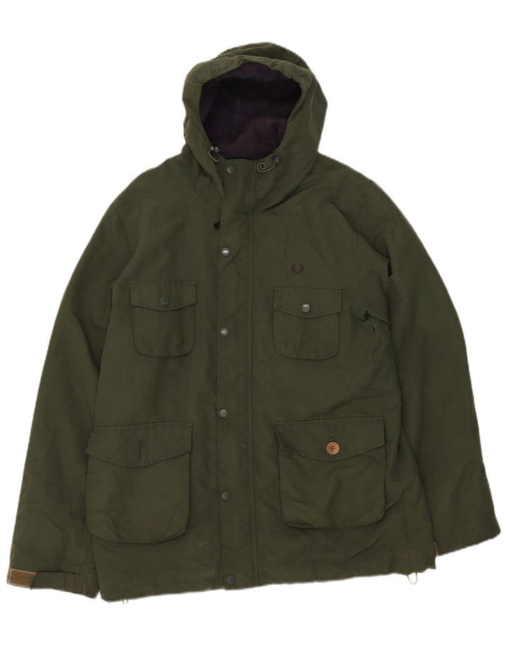 Fred Perry Mens Hooded Windbreaker Jacket UK 38 Medium Green Nylon