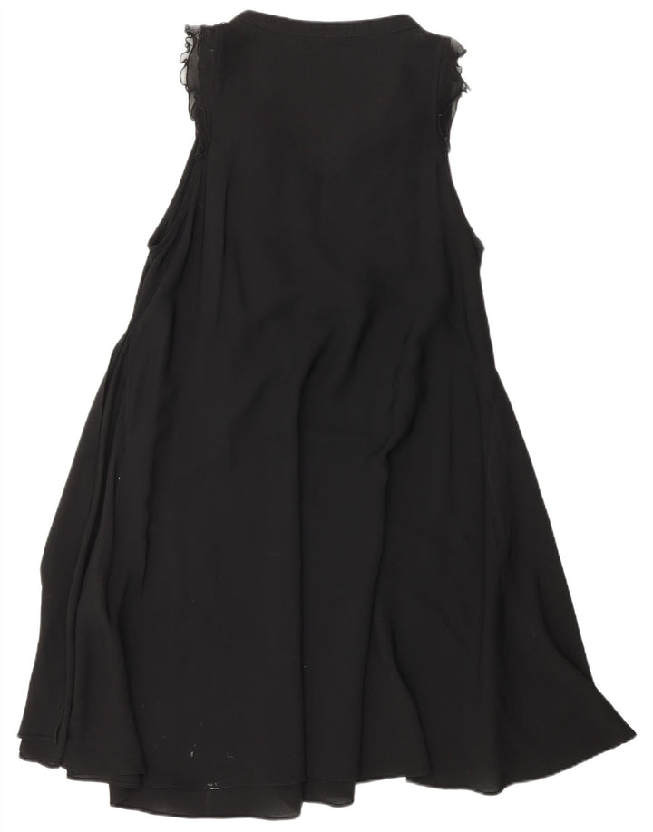 ZARA Womens Ruffle Front A-Line Dress UK 18 XL Black Polyester