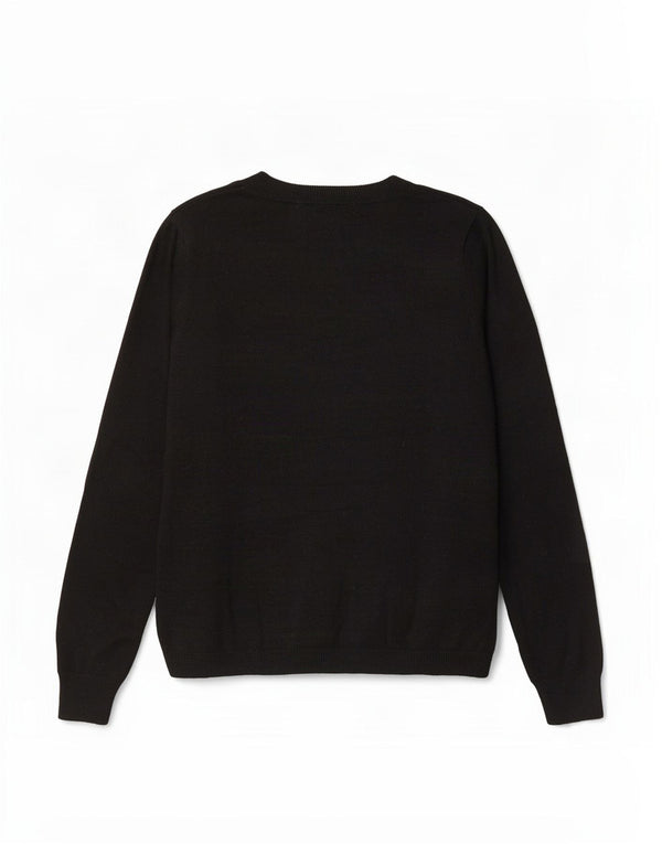 Marks & Spencer Womens Graphic Boat Neck Jumper Sweater UK 12 Medium Black