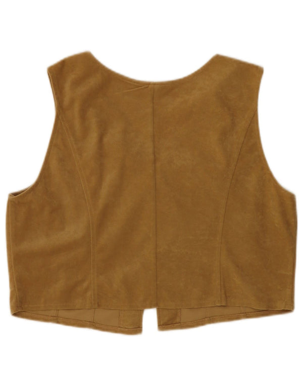 WOODPECKER Womens Velour Waistcoat UK 16 Large Beige Polyester
