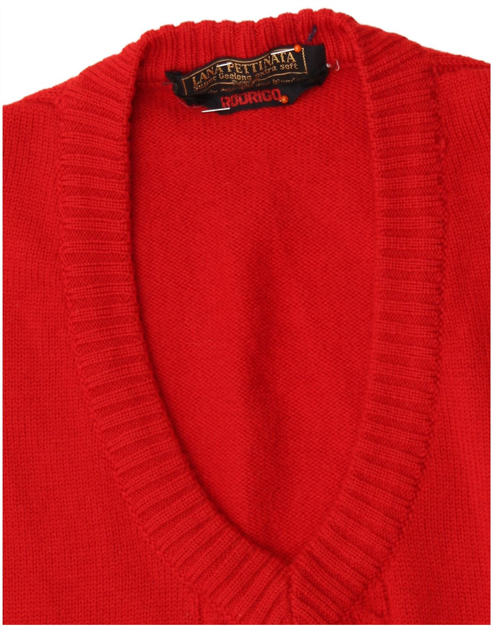 RODRIGO Womens V-Neck Jumper Sweater UK 16 Large Red New Wool