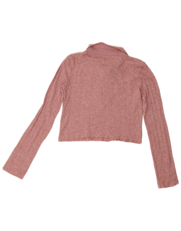 Zara Womens Long Sleeve Crop Polo Shirt UK 10 Small Pink Viscose