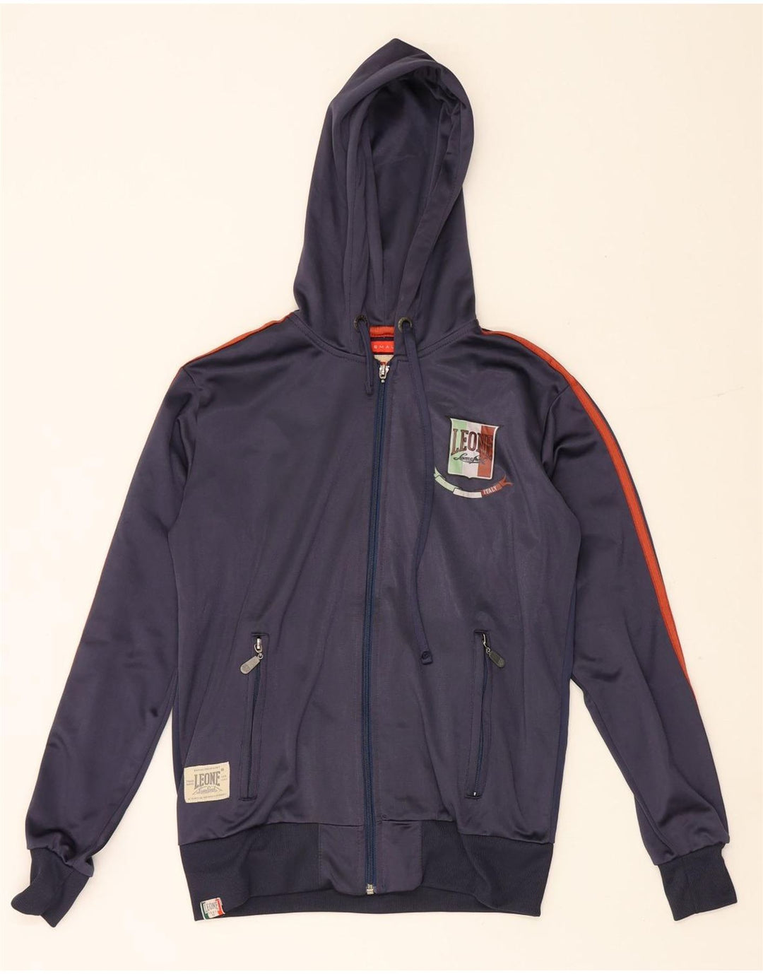 Leone Mens Graphic Hooded Full Tracksuit Small  Navy Blue Polyester