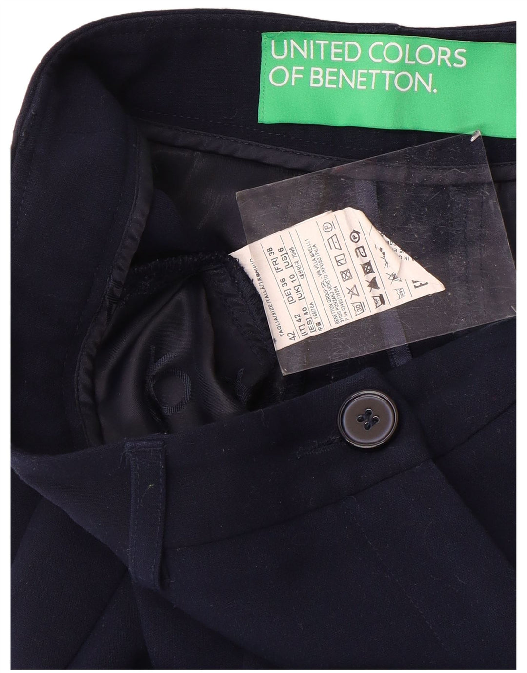 BENETTON Womens Slim Suit Trousers UK 10 Small W30 L26 Navy Blue Polyester