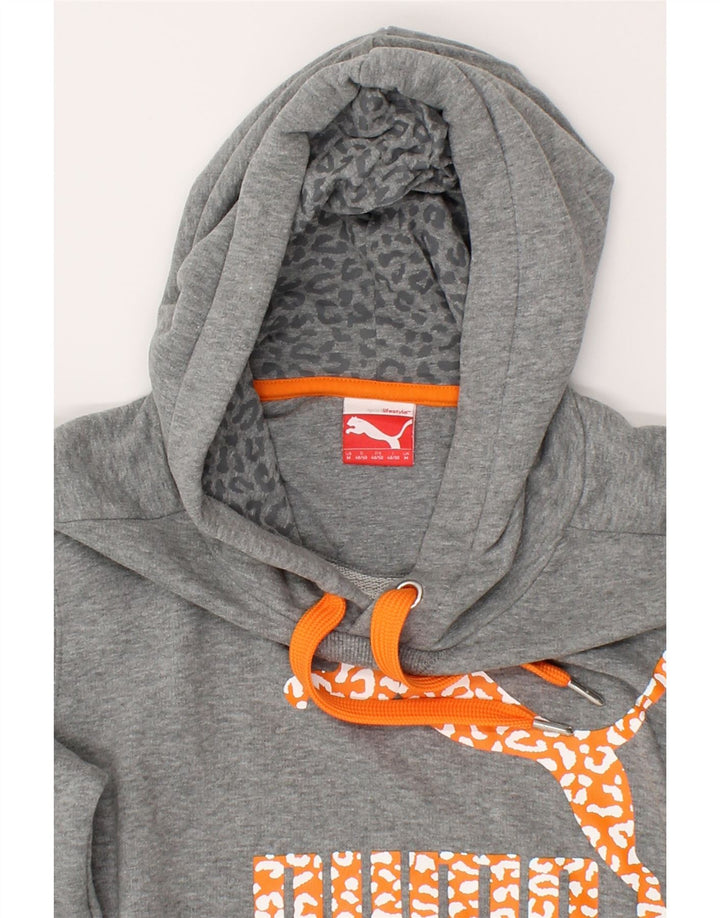 PUMA Womens Graphic Hoodie Jumper UK 14 Medium Grey Vintage Puma and Second-Hand Puma from Messina Hembry 