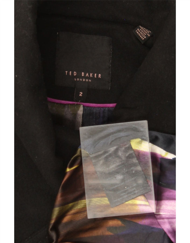 TED BAKER Womens Trench Coat Size 2 Small Black Wool