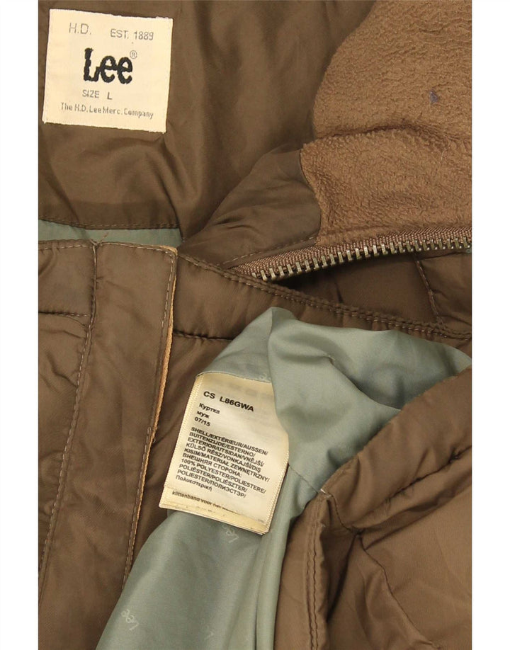 Lee Mens Hooded Padded Jacket UK 40 Large Brown Polyester