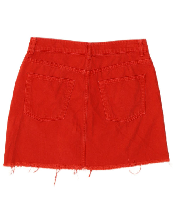 Topshop Womens Moto Mini Denim Skirt UK 10 Small W29 Red Cotton