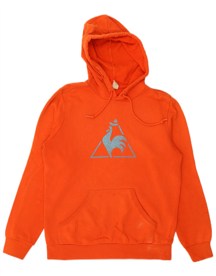 LE COQ SPORTIF Mens Graphic Hoodie Jumper Small Orange Cotton