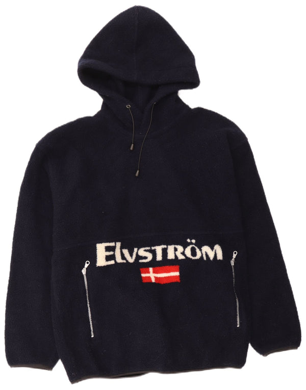 Elvstrom Mens Fleece Graphic Hoodie Jumper Large Navy Blue Acrylic