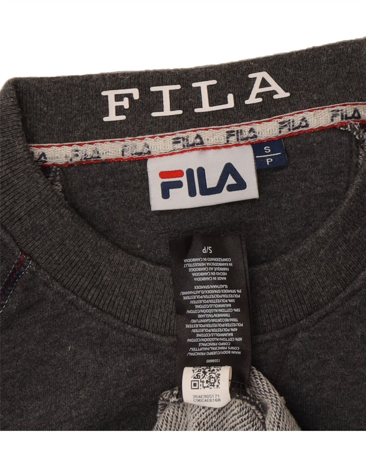 FILA Mens Graphic Sweatshirt Jumper Small Grey Cotton Vintage Fila and Second-Hand Fila from Messina Hembry 