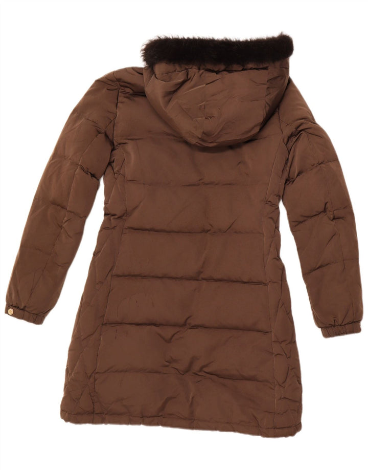 MASSIMO DUTTI Womens Hooded Padded Coat UK 10 Small Brown Polyester