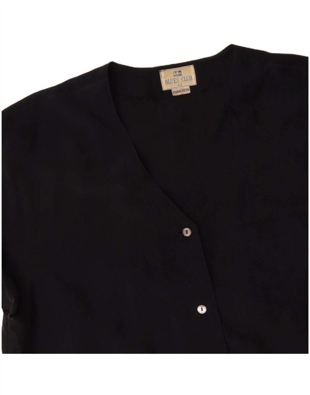 BLUE CLUB Womens Short Sleeve Shirt Blouse IT 42 Medium Black Silk