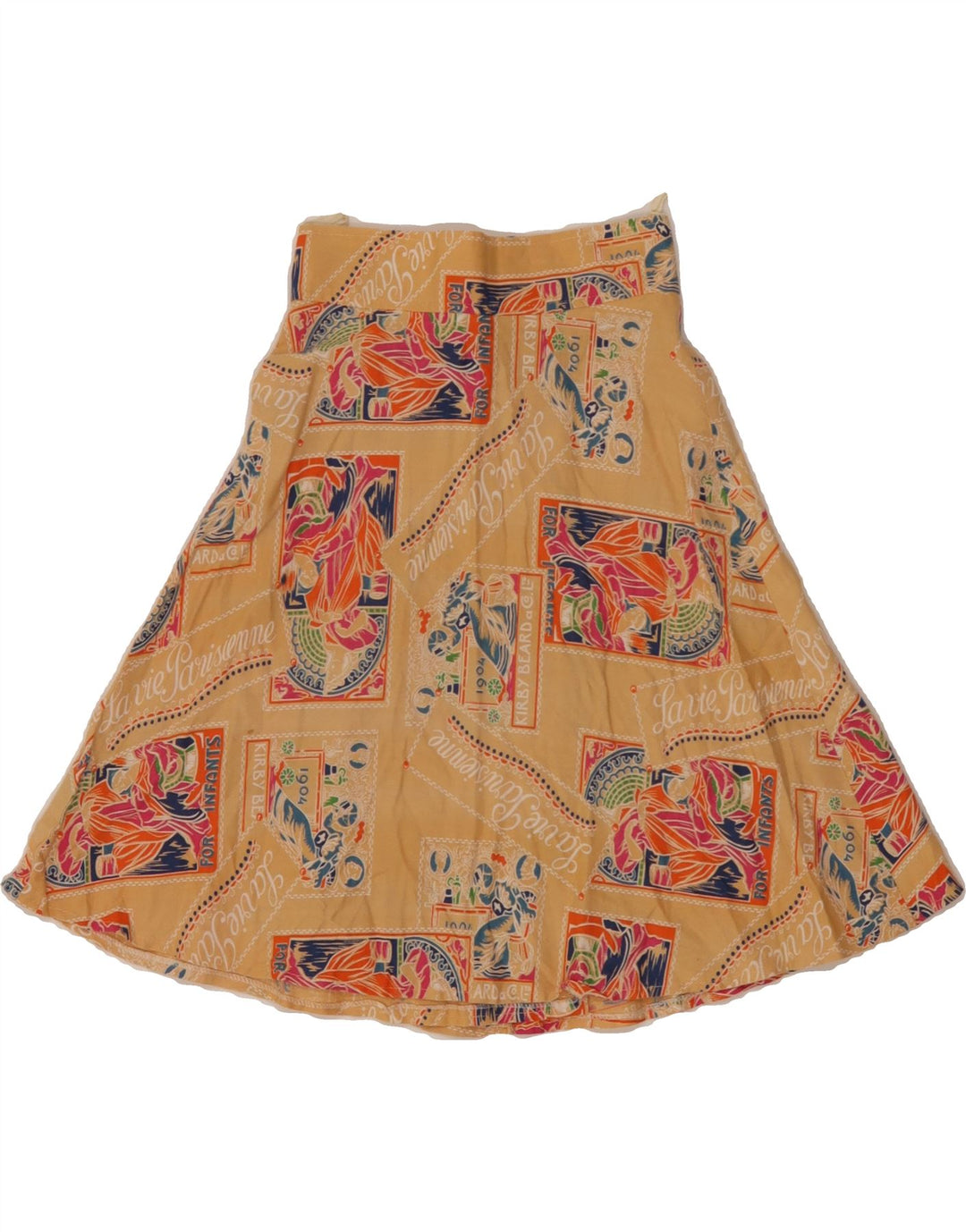 VINTAGE Womens Flared Skirt W22 Beige Patchwork Vintage Vintage and Second-Hand Vintage from Messina Hembry 