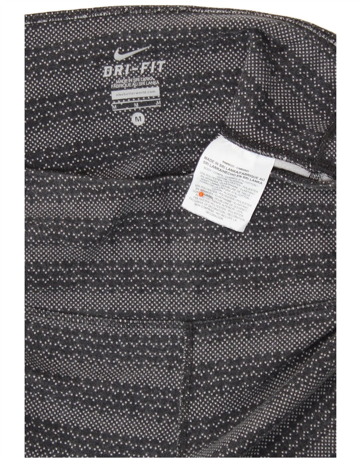 Nike Womens Dri Fit Leggings UK 12 Medium Grey Geometric Cotton