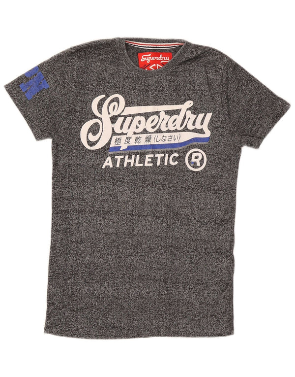 SUPERDRY Mens Graphic T-Shirt Top Small Grey Flecked Cotton
